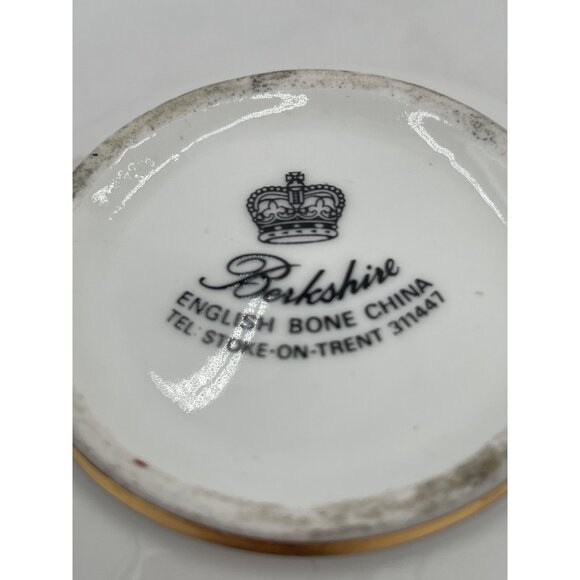 Berkshire English Bone China Blue Floral Double Handle Soup Bowl & Saucer Set - Picture 5 of 7